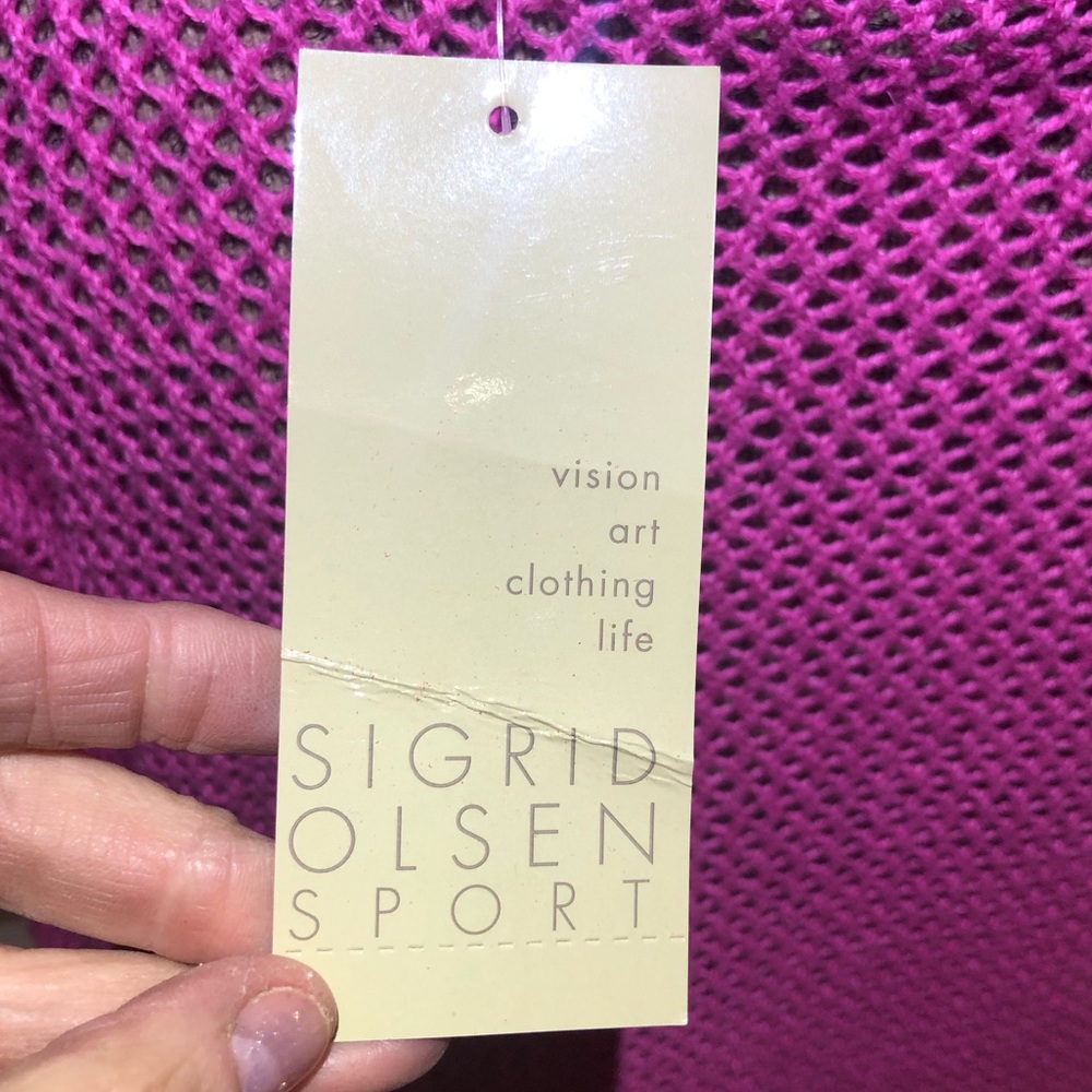 NWT Sigrid Olsen Boxy Pink and White Long Sleeve Sweater - Picture 5 of 9
